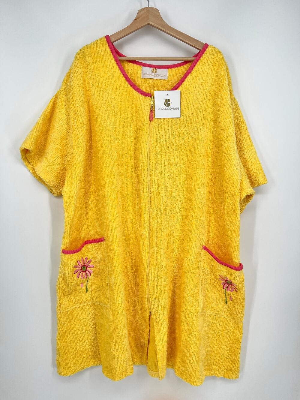 Stan Herman Chenille Robe Swim Cover Up Womens 3X Yellow Pink NEW Short Duster